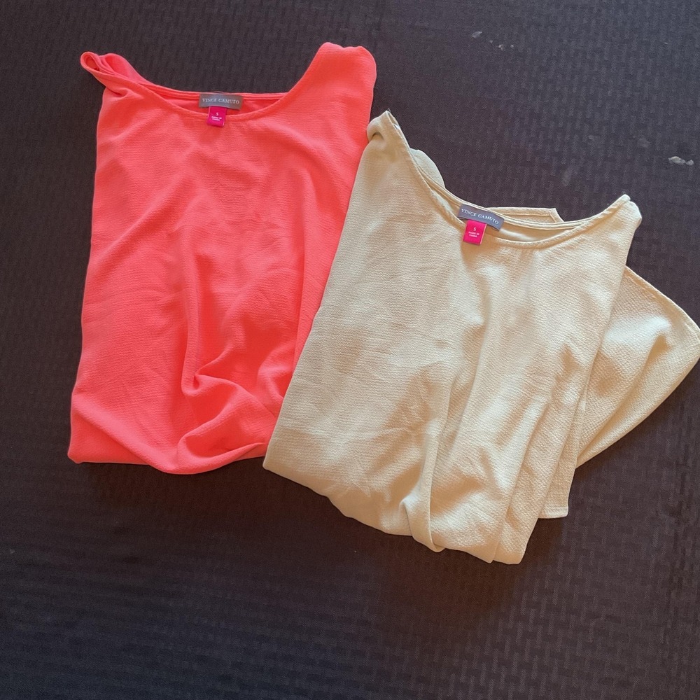 Vince Camuto Shirt Womens Small Coral Yellow Twist Front Asym Hem Crepe Lot of 2